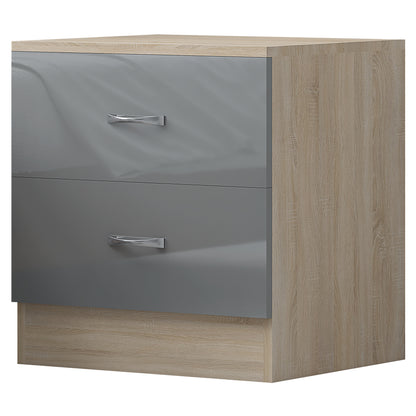 10 X FLATPACKED NEW HARMIN GREY HIGH GLOSS ON OAK FRAME 2 DRAWER BEDSIDE CABINET TABLE