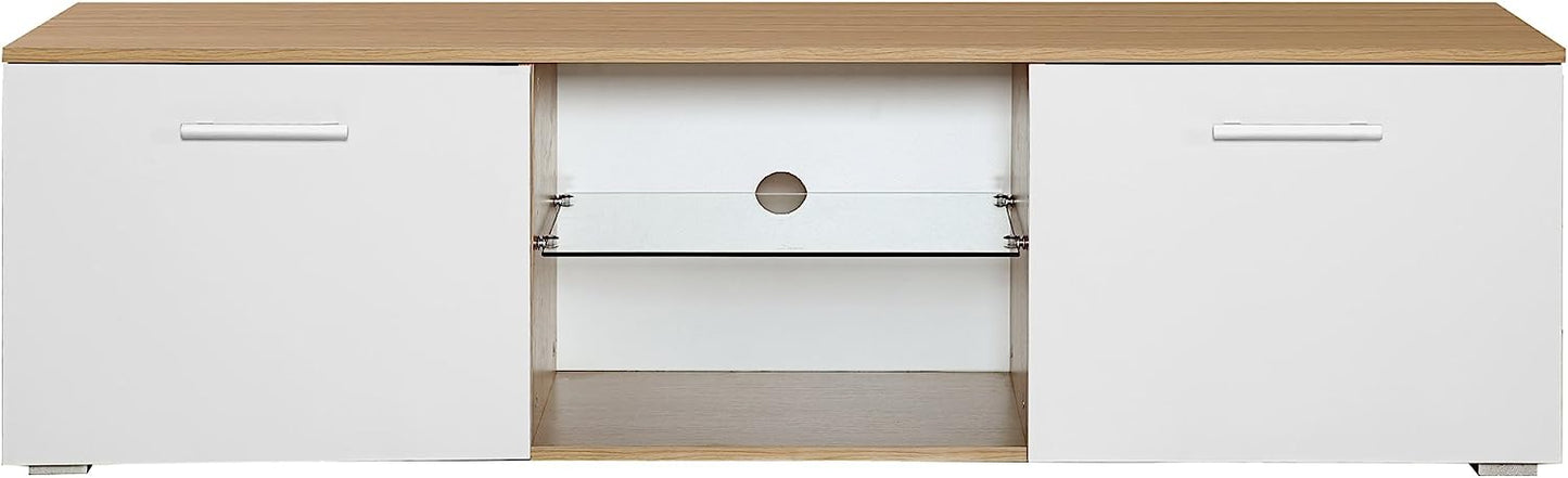 10 X BRAND NEW HARMIN MODERN 160CM TV STAND CABINET UNIT WITH HIGH GLOSS DOORS (WHITE ON OAK)