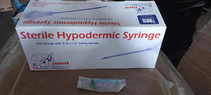 18,000 STERILE HYPODERMIC SYRINGES 2ML SYRINGE WITH 21GX1.5" SAFETY NEEDLE