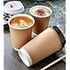 1000 16OZ KRAFT DISPOSABLE BROWN PAPER CUPS WITH BLACK LIDS HOT COLD DRINKS (16OZ/473ML)