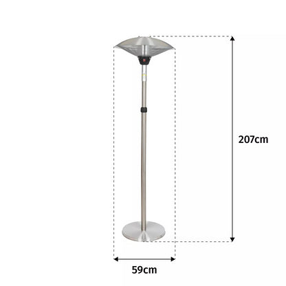 LA HACIENDA OUTDOOR ADJUSTABLE SILVER STANDING PATIO 2100W ELECTRIC HEATER