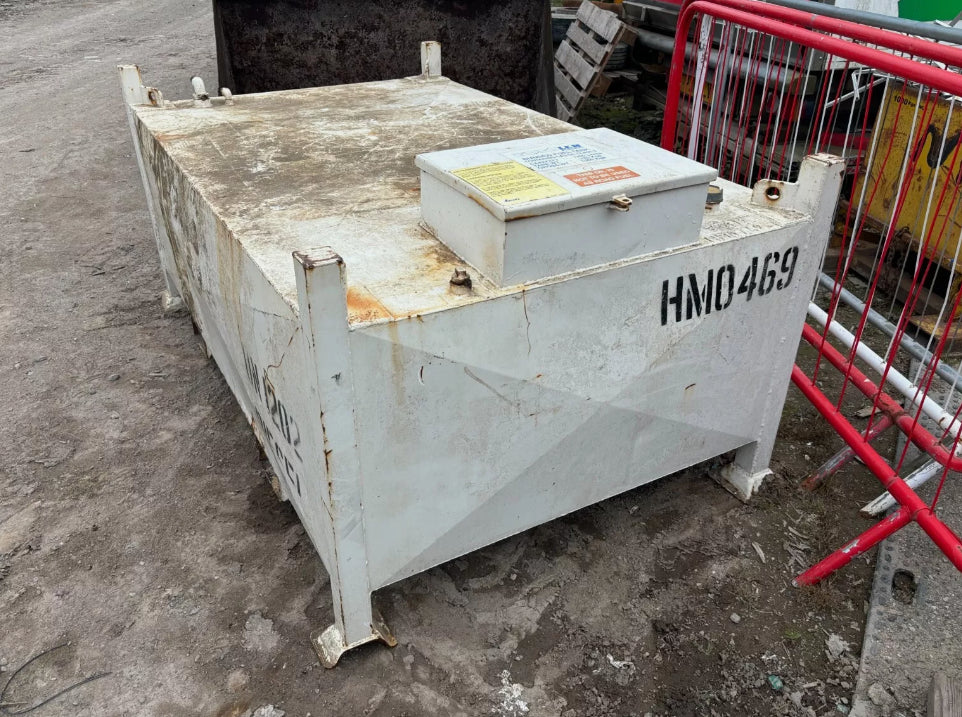 1350 LITRE BUNDED FUEL CUBE WITH FORK POCKETS - RED & WHITE DIESEL STORAGE