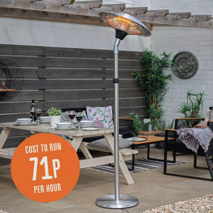 LA HACIENDA OUTDOOR ADJUSTABLE SILVER STANDING PATIO 2100W ELECTRIC HEATER