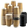 1000 16OZ KRAFT DISPOSABLE BROWN PAPER CUPS WITH BLACK LIDS HOT COLD DRINKS (16OZ/473ML)