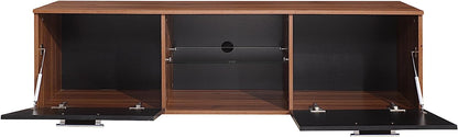 10 X BRAND NEW MODERN 160CM TV STAND CABINET UNIT WITH HIGH GLOSS DOORS (BLACK ON WALNUT)