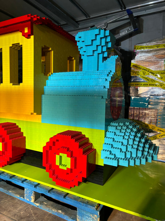 LEGO DUPLO TRAIN FULL SIZE - WEIGHS APPROX 520KG - COST TO MAKE £5500 - 180CM LONG X 105CM WIDE