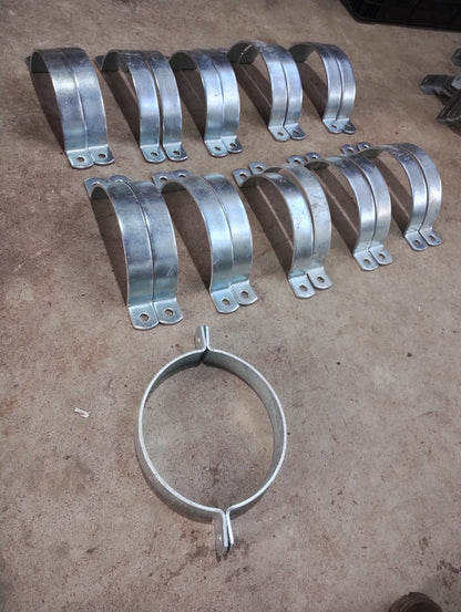 210MM HEAVY DUTY PIPE CLAMPS-GALV STEEL - 5MM THICK - JOBLOT OF 11 PAIRS