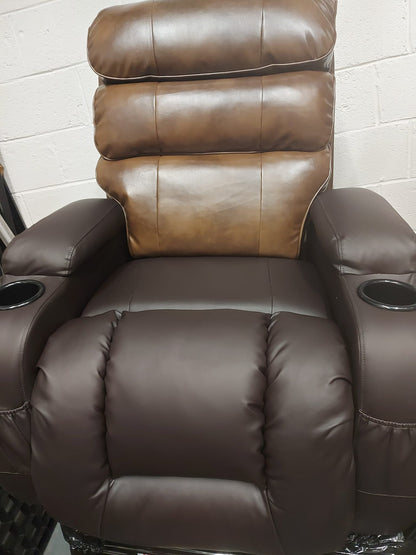 RECLINERS ELECTRIC CHAIR TWO TONE BROWN WITH REMOTE NEW BOX OPEN NEVER USED