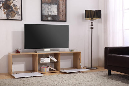 10 X BRAND NEW HARMIN MODERN 160CM TV STAND CABINET UNIT WITH HIGH GLOSS DOORS (WHITE ON OAK)