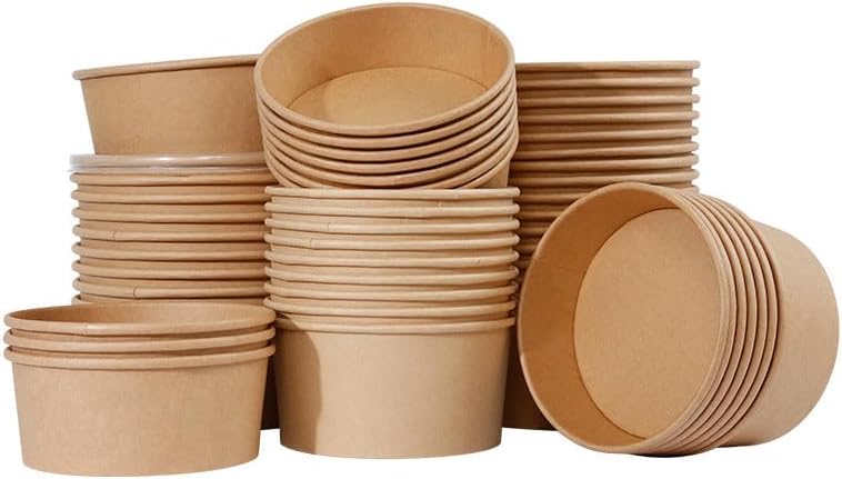 1000 16OZ BROWN KRAFT DISPOSABLE SOUP CONTAINERS WITH LIDS FOR ICE CREAM AND SOUP BOWLS TAKEAWAY