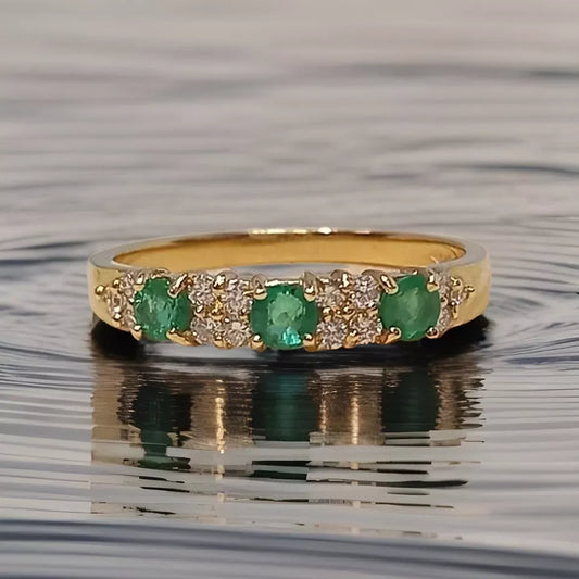 0.28CT DIAMOND & EMERALD ETERNITY RING 18CT YELLOW GOLD+GIFT BOX