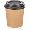 1000 16OZ KRAFT DISPOSABLE BROWN PAPER CUPS WITH BLACK LIDS HOT COLD DRINKS (16OZ/473ML)