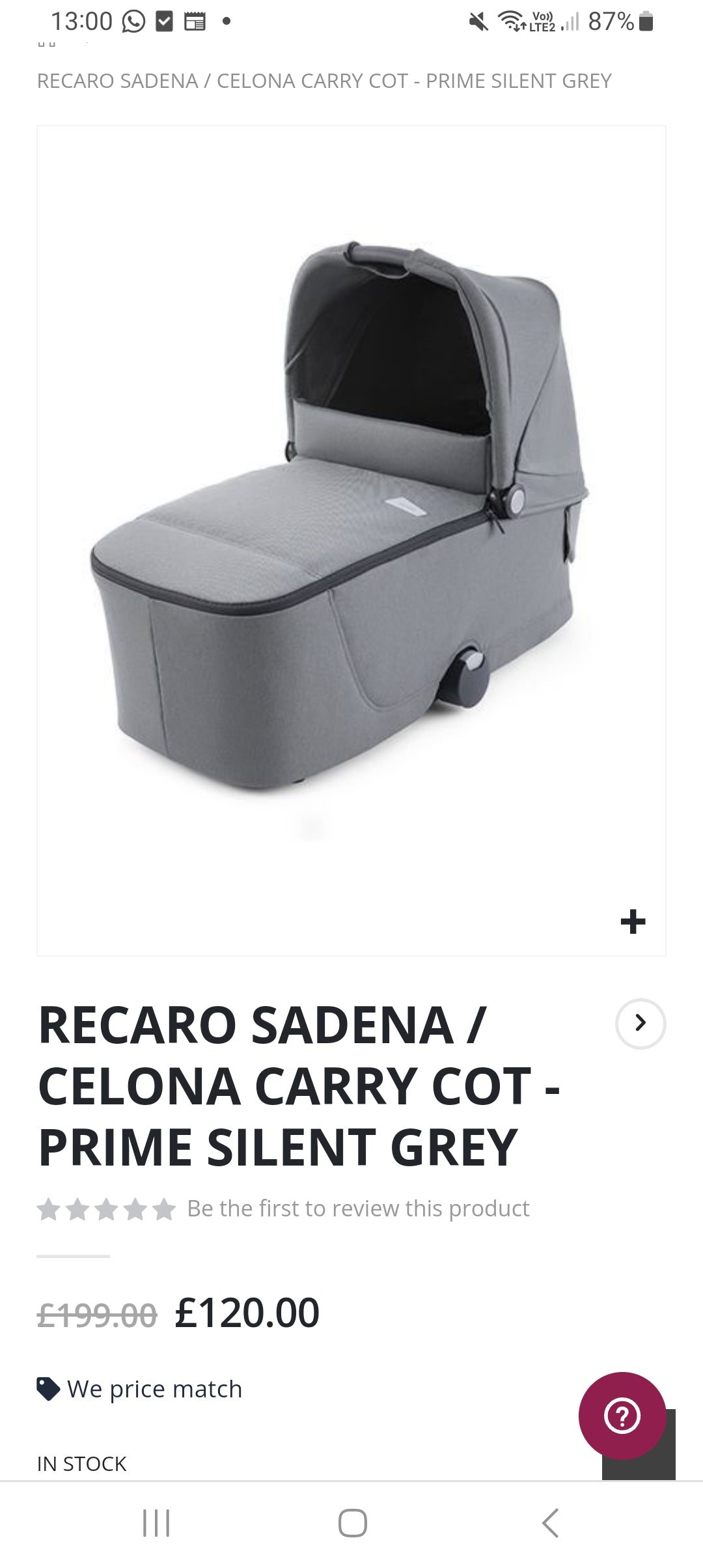 15 X NEW RECARDO SADENA / CLONAL CARRY COT SILENT GREY