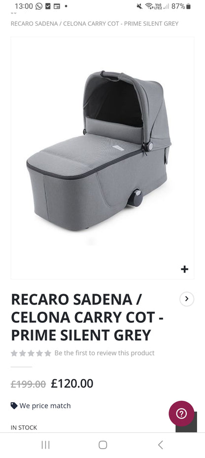 15 X NEW RECARDO SADENA / CLONAL CARRY COT SILENT GREY