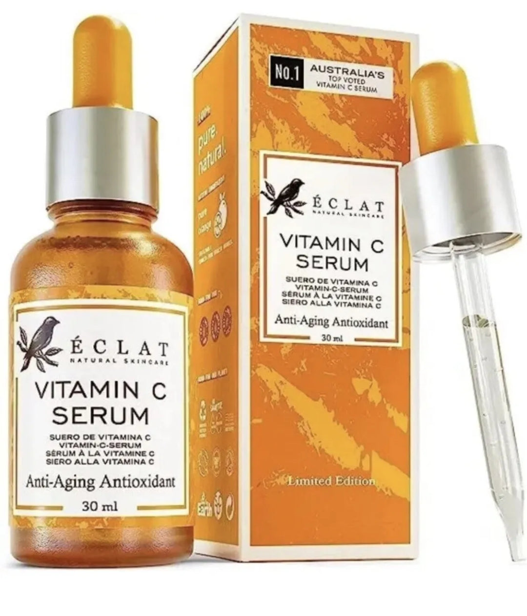 750 X 2ML ECLAT SKINCARE VITAMIN C FACE SERUM - HYALURONIC ACID & VIT E - ANTI AGING SERUM