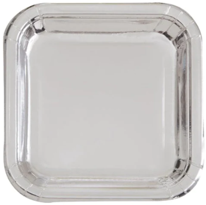 100 PACKS SQUARE PAPER PLATES, 7 INC, SILVER FOIL (8 PER PACK), RRP £700
