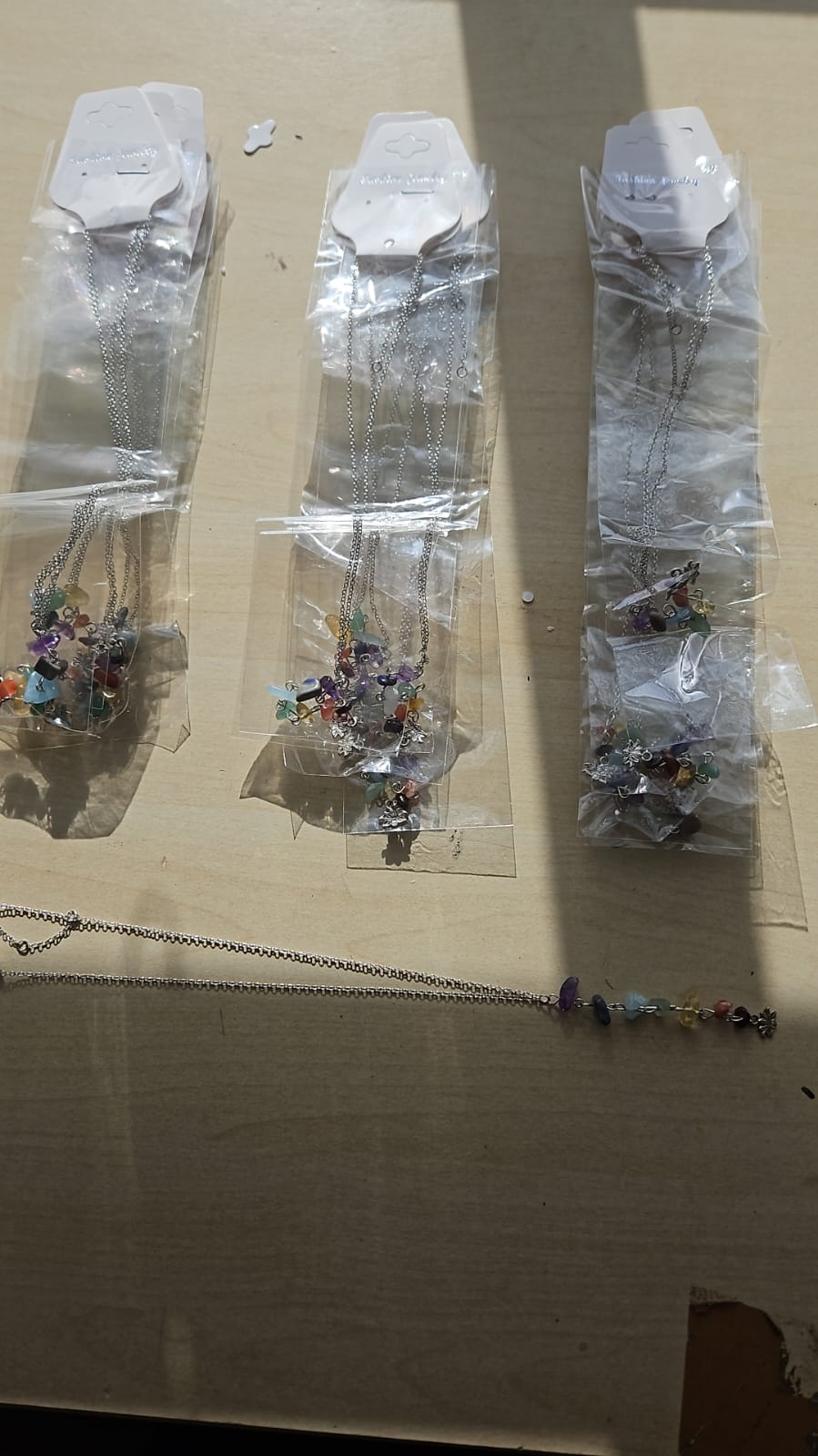 CHAKRA CRYSTAL CHIP WITH SMALL LOTUS FLOWER PENDANT SS HANGING NECKLACES JOBLOT OF X17- BRAND NEW