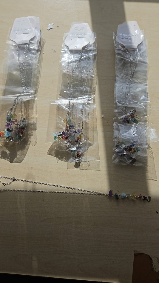 CHAKRA CRYSTAL CHIP WITH SMALL LOTUS FLOWER PENDANT SS HANGING NECKLACES JOBLOT OF X17- BRAND NEW