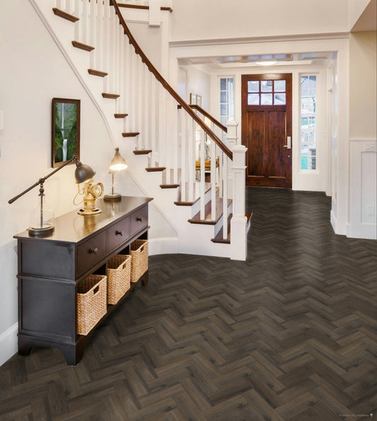 20 X BOXES (66.8M2) POLYFLOR RENAISSANCE DARK OAK SMALL PARQUET GLUEDOWN LVT FLOORING - RRP £2,000