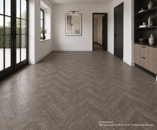 64 X PACKS (213.76M²) TLC MASSIMO INVENT SMOKEY SLATE PARQUET – RRP £6,100