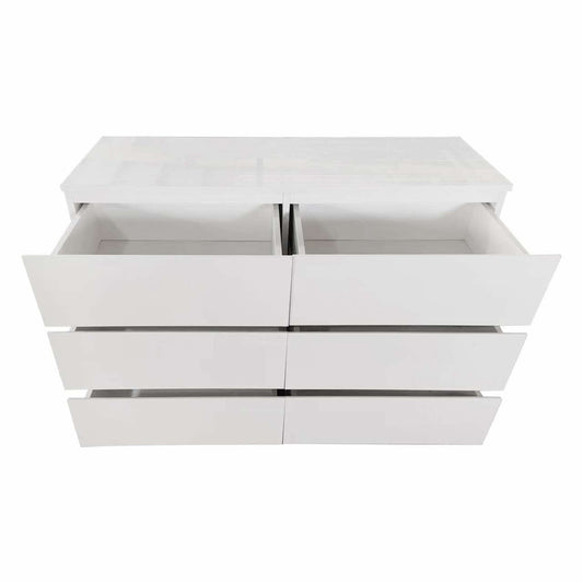WHITE HIGH GLOSS CHEST OF DRAWERS (DEEP STORAGE) 6 DRAWERS