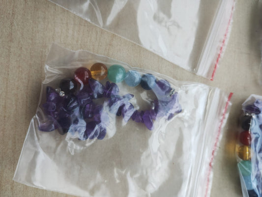 AMETHYST CHIP RHINESTONE CHAKRA CRYSTAL CHIP BRACELET JOB LOT OF - 15- BRAND NEW