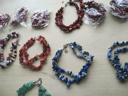 MIXED CRYSTAL CHIP 2-STRAND ANKLETS - JOBLOT OF 19 - BRAND NEW