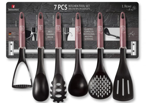 16X NEW 7 PC KITCHEN TOOL SET WITH S-STEEL HANGER, PINK