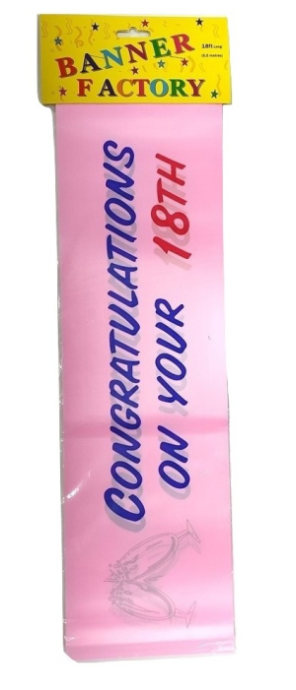 100 X CONGRATULATIONS ON YOUR 18TH PINK BANNER W/CARD