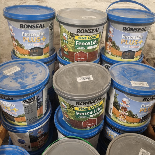 JOBLOT OF 29 RONSEAL FENCE PAINT FENCELIFE AND ONECOAT 5L RRP £305