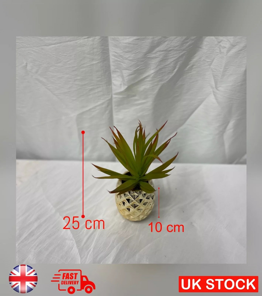 2X ARTIFICIAL ALOE VERA SUCCULENT IN PINEAPPLE PLANT POT - GOLD SET 2 PCS