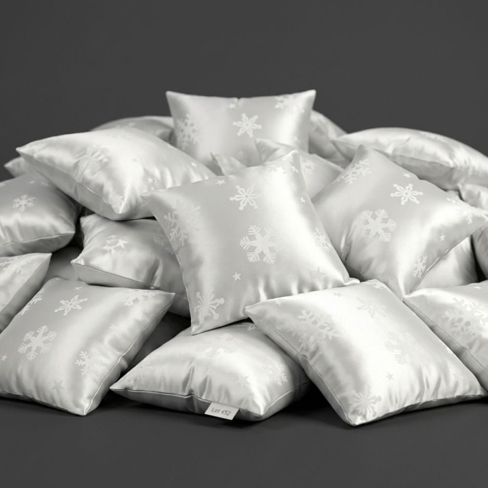 X90 CUSHION COVERS WHITE - SNOW FLAKE DESIGN - MEASURES 16X16" 40X40CM - ZIPPED