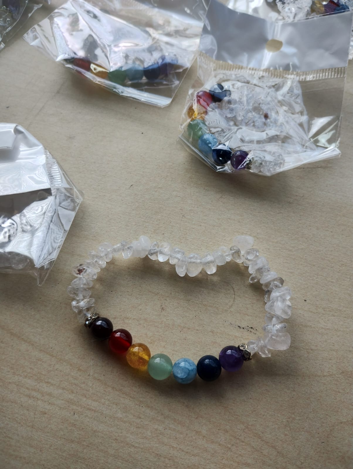 CLEAR QUARTZ CHIP RHINESTONE CHAKRA CRYSTAL CHIP BRACELET JOB LOT OF - 9- BRAND NEW