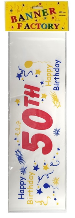 200 X HAPPY 50TH BIRTHDAY BANNER WHITE