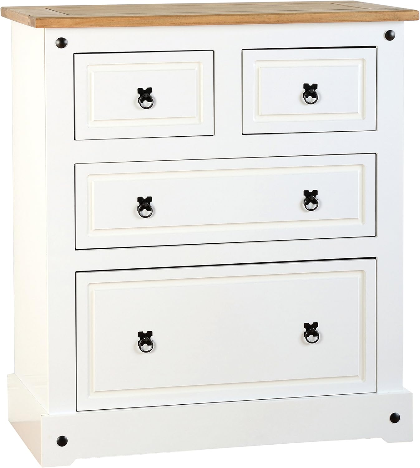 CORONA 2+2 DRAWER CHEST, WHITE/DISTRESSED WAXED PINE