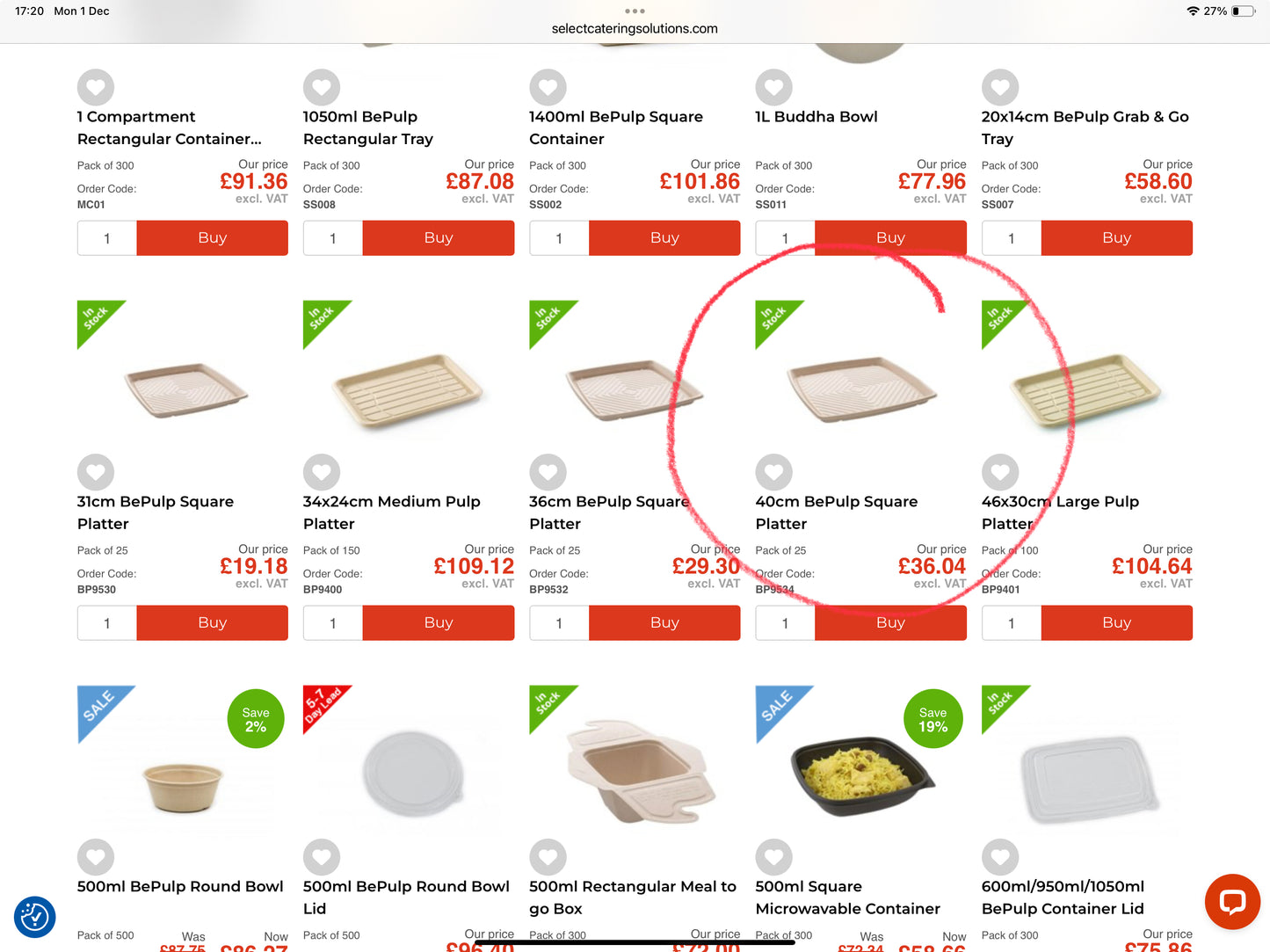 SABERT 40 CM COMPOSTABLE SERVING PLATTERS 1 (ONE) BOX OF 25