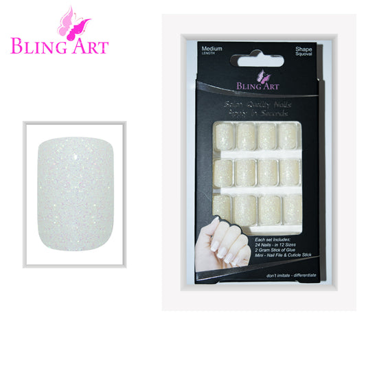 BLING ART FALSE NAILS - SQUOVAL MEDIUM - WHITE GEL - NO GLUE INCLUDED - 250 SETS - 1 BOX