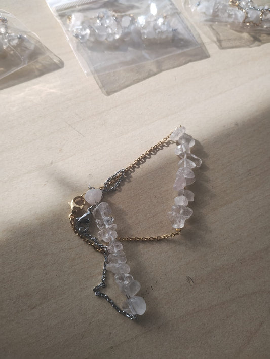CLEAR QUARTZ CRYSTAL CHIP SS GOLD AND SILVER BRACELET JOB LOT OF 24 - BRAND NEW
