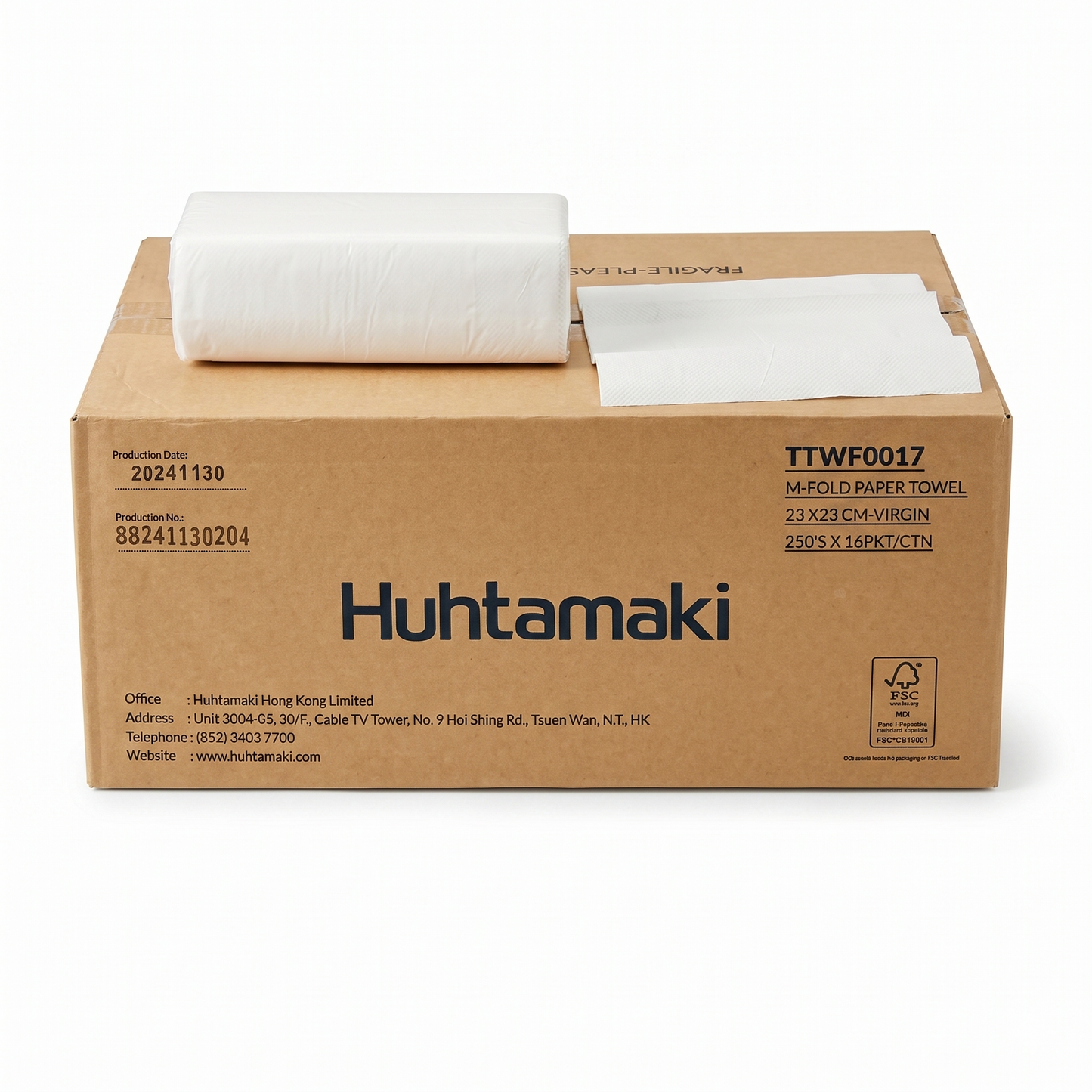 HUHTAMAKI WHITE PAPER TOWEL 23X23 250'S X 16 PKT PALLET 48 CASES