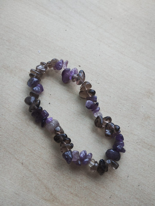 AMETHYST AND SMOKEY QUARTZ CRYSTAL CHIP BRACELET JOB LOT OF 30 - BRAND NEW