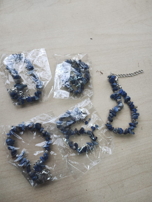 LAPIS- CRYSTAL CHIP SS 6 BEAD BRACELET JOB LOT OF 5 - BRAND NEW