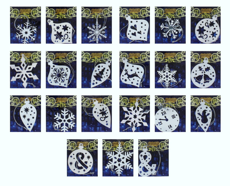 600 X SHINY METAL HANGING DECORATION 21 DESIGNS