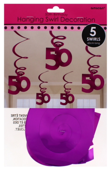 96 X 50TH B-DAY-HANGGING SWIRL PINK
