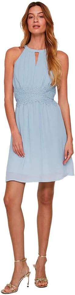 VILA WOMEN'S VIMILINA HALTER NECK MAXI DRESS/SU-NOOS, KENTUCKY BLUE DETAIL: ELASTIC, 8 EU34