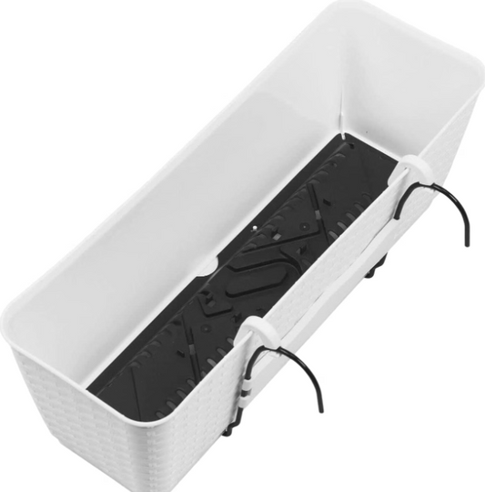 99X NEW PROSPERPLAST - DRL500PW-S449 - 50CM RATTAN EFFECT WINDOW BOX WITH HOOKS - WHITE