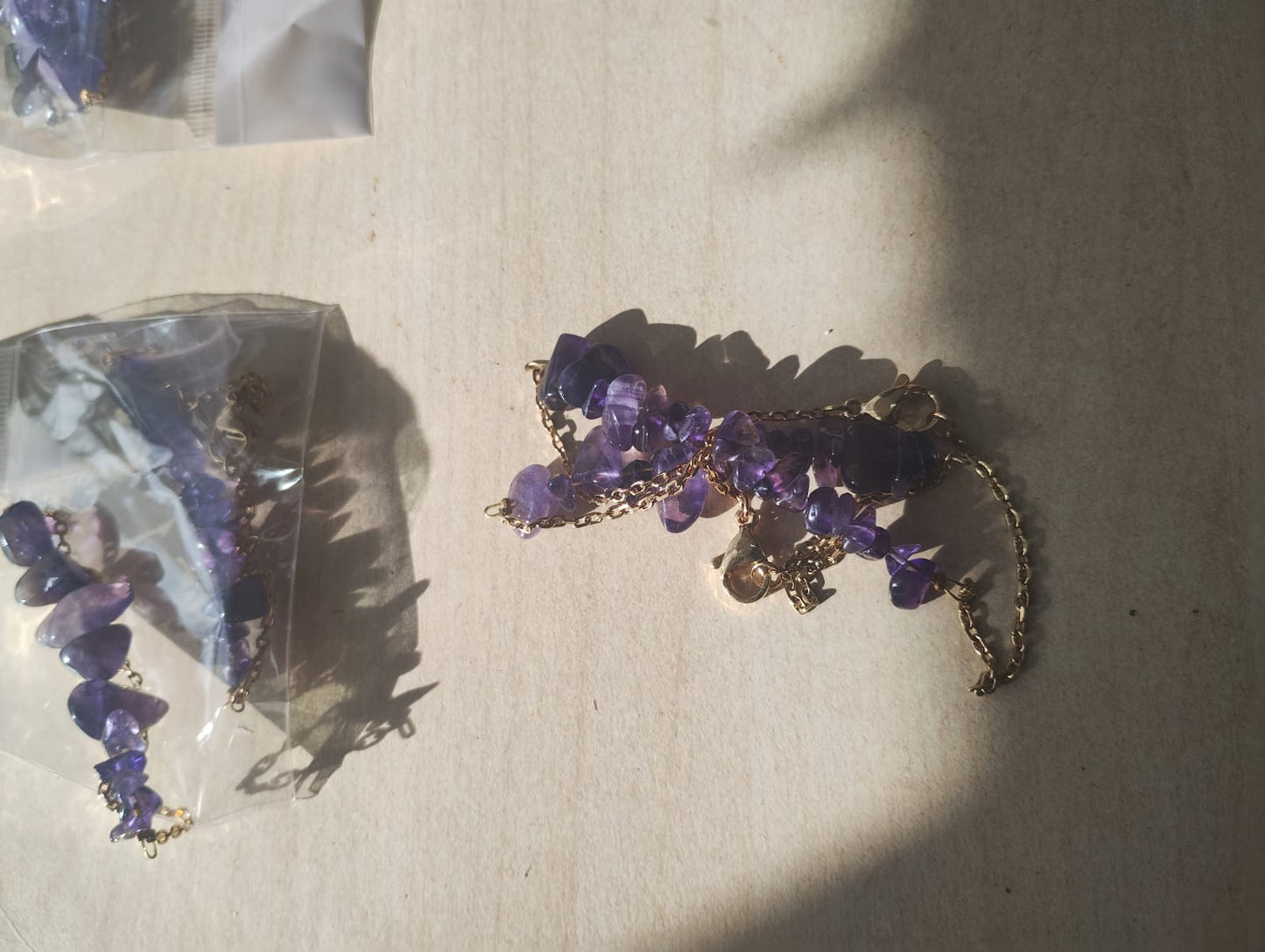 AMETHYST+ BLACK AGATE CRYSTAL CHIP SS GOLD AND SILVER BRACELET JOBLOT OF 19 - BRAND NEW