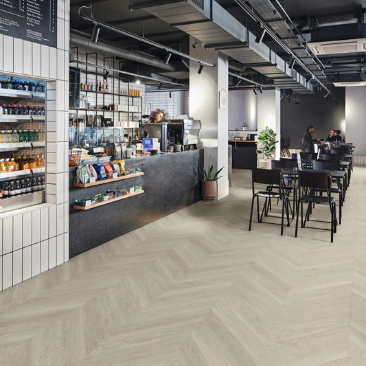 10 X BOXES (40M2) KARNDEAN VAN GOGH GLUEDOWN CHEVRON LVT GREY BRUSHED OAK CM-VGW120T - RRP £3,000