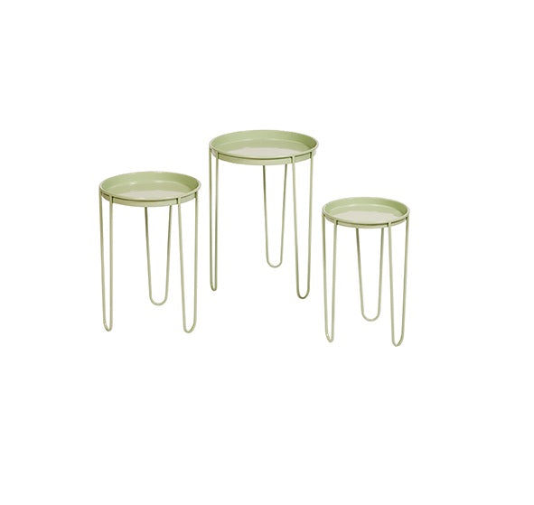 SAGE GREEN GORDES NEST OF 3 SIDE TABLES L50CM. M45CM. S40CM.