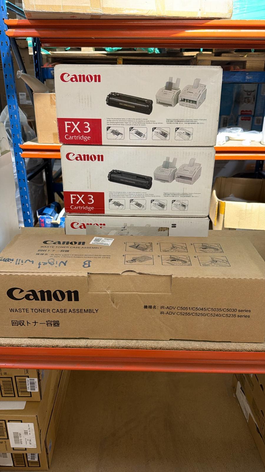 BRAND NEW 3X GENUINE CANON FX-3 CARTRIDGES & CANON WASTE TONER CASE ASSEMBLY