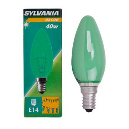 500 X SYLVANIA-CANDLE BULB 40W E14 GREEN